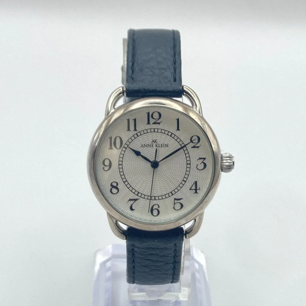 Anne Klein Women's Watch 33mm Silver Tone Easy Reader Leather New Battery 8